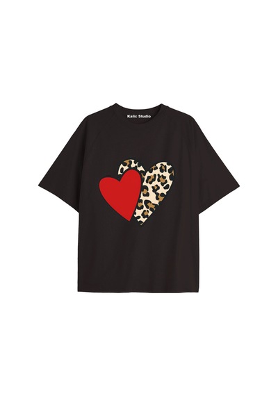 Kalic Studio Y2k Vintage Leopar Baskılı Siyah T-shirt Kod 152 Siyah-152