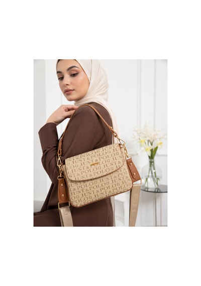 Genel Markalar Yeni Sezon Kolon Askılı 4 Bölmeli Kadın Çantası 25x15cm Kum - Taba