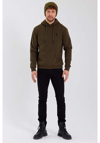 Polostate Erkek İskelet Nakışlı 3 İplik Sweatshirt Haki