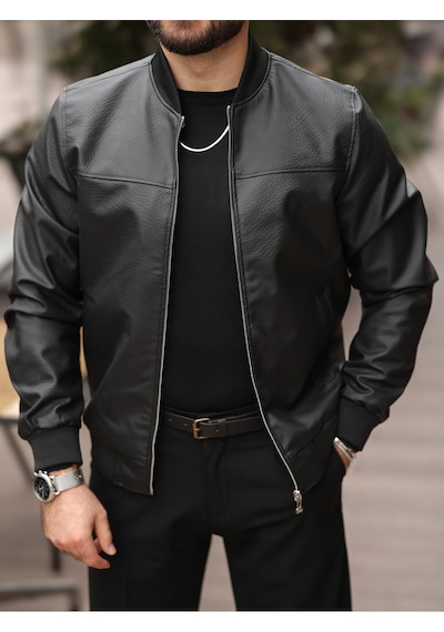 Yeni Sezon Kolej Bomber Süet Ceket Siyah Carbon