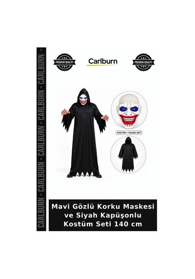 Mavi Gözlü Korku Maskesi Ve Siyah Kapüşonlu Kostüm Seti 140 Cm İlginç Ürün Tarz Kombin Eğlence Ürünü