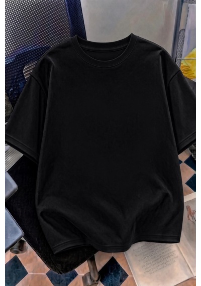 Kedi Kalp Desenli Oversize/rahat Kesim Kısa Kollu T-shirt SIYAH