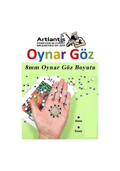 Oynar Göz Siyah 8 Mm 50 Li 1 Paket Oynayan Göz 8mm Hobi Tasarım Anasınıfı Kreş Etkinlik Elişi Genel