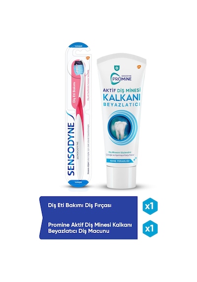 Sensodyne Promine Aktif Diş Minesi Kalkanı Beyazlatıcı Diş Macunu 50 ML + Diş Eti Bakımı Diş Fırçası