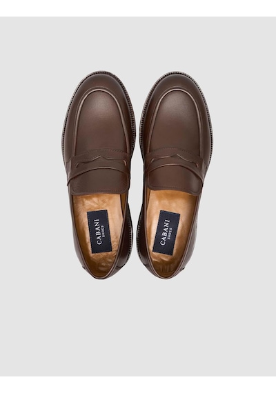 Cabani Hakiki Deri Kahverengi Erkek Klasik Loafer Ayakkabı Kahverengi