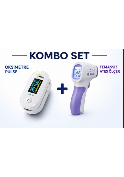 Oksimetre Pulse Ox-97 + Temassız Ateş Ölçer Kombo Set Spo₂, Nabız Ve Ateş Ölçüm Cihazı