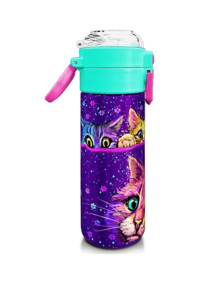 Coral High 500 Ml Kız Çocuk Pipetli Termos/matara - Mor Pembe Kedi Desenli - Çift Kullanım Özelliği Çok Renkli