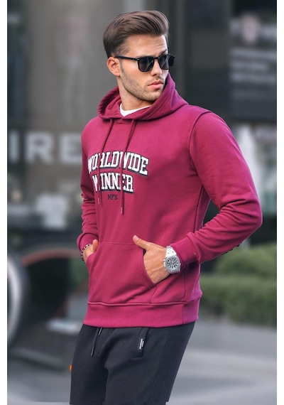 Madmext Bordo Baskılı Kapüşonlu Sweatshirt 6149-bordo Bordo