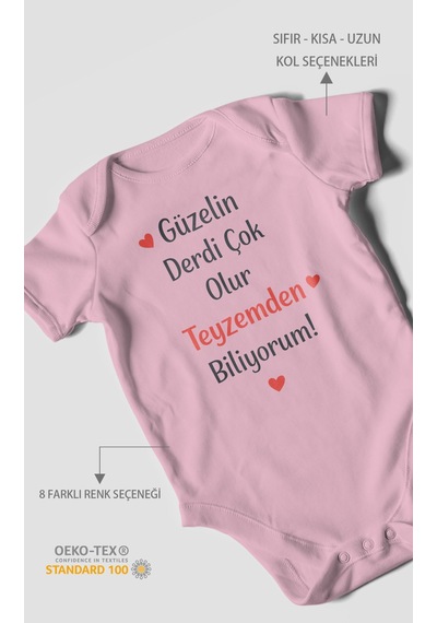 Morivokids Teyzeye Özel Kısa Kollu Bebek Body %100 Pamuk Koyu Pembe