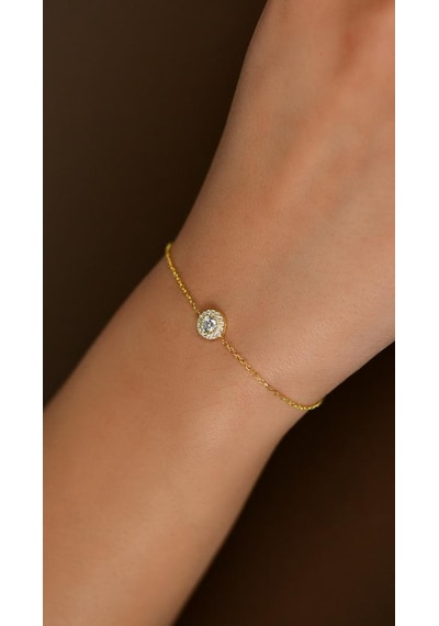 Roza Silver Zirkon Taşlı Gold Tektaş Anturaj Minimal Gümüş Bileklik