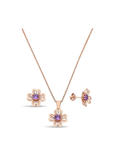 Argentum Concept 925 Ayar Gümüş Mor Taşlı Rose Çiçek Set - 67019002