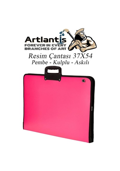 Pembe Resim Çantası Fermuarlı Kulplu 37x54 Cm 1 Adet Teknik Resim Dosya Çantası 35x50 Cm Askılı Proje Çantası Okul Sınıf