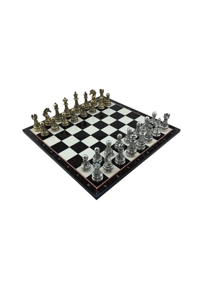 Gifthome Premium Battal Boy Metal İşlemeli Klasik Satranç Takımı Ve Katlanır Ceviz Desenli Mdf Satranç Tahtası 43x43 Cm.