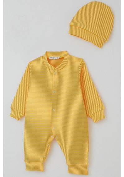 Breeze Erkek Bebek Tulum Rib Çizgi Desenli 0-6 Ay, Sarı