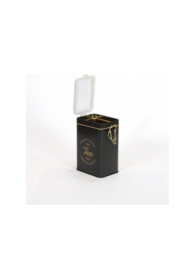 Evle Sn Tea Desenli Kilitli Kapaklı Dikdörtgen Metal Saklama Kabı Siyah 1 L 7.5 x 10 x 15 CM Siyah