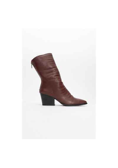 Luvishoes Luvi Shoes Laval Bordo Cilt Arkadan Fermuarlı Kadın Kalın Topuklu Bot Bordo