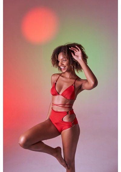 Holly Lolly Yüksek Bel Aksesuar Detaylı Delphi Bikini Altı Kırmızı