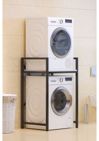 Çamaşır Makinası Ve Kurutma Makinası Rafı Çamaşır Makinası Üstü Banyo Düzenleyici Raf Beyaz-siyah