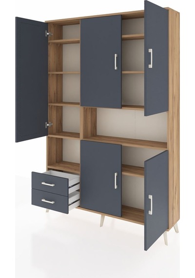 Arges Dolap 10 Raflı 2 Çekmeceli 5 Kapaklı 132x30x195 Çam-antrasit/antrasit Antrasıt/antrasıt