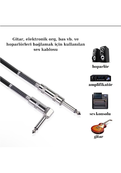 Gitar Jack Kablosu 16ft - 5m - Düz / L Elektro Akustik Bas Bağlama