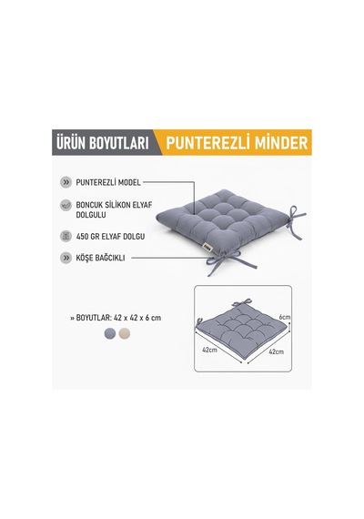 Sandalye Minderi, Punterez Puntolu Silikon Elyaf Dolgulu, Bağcıklı Mutfak Yemek Sandalyeleri İçin Oturma Minderi Ofi Diğer