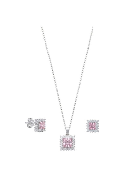 Oya Silver Kare Işıltılı Pembe Kuvars Tek Taşlı Gümüş Set Takım Oysy261