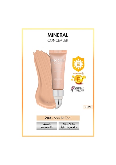 Note Cosmetique Mineral Concealer Spf 15 Yoğun Kapatıcı Metal Başlıklı Göz Altı Kapatıcısı - 203 Orta Koyu