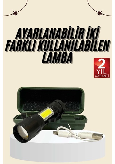 Uzun Menzilli Şarjlı El Feneri Uzun Ömürlü Led Işık Lamba 08838560