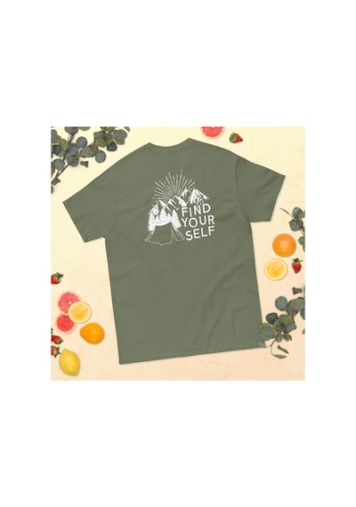 Wildstyle Find Yourself Kendini Keşfet Dağ Kamp Doğa Baskılı Unisex Pamuklu Tişört Haki