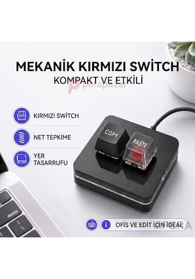 2 Tuşlu Mini Mekanik Makro Klavye Programlanabilir Kopyala Yapıştır Kısayol Klavyesi Type-c Kablolu Oyun Tasarım Ofis