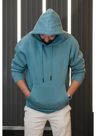 Kapşonlu 3 İplik Kalın İçi Polarlı Oversize Kangru Cepli Erkek Sweatshirt Petrol Mavisi Kapşonlu 3 İplik Kalın İçi Polarlı Oversize Kangru Cepli Erkek Sweatshirt Petrol Mavisi