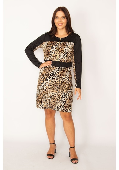 Şans Kadın Leo Leopar Desenli Önü Yarım Fermuarlı Elbise 65n34156-leo Leopar