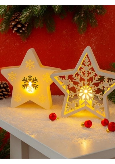 3dprototürk Yılbaşı Seti 2 Adet 15 Cm Yıldız Figür Işıklı Dekorasyon Tealight Led Mum Dahil 3d Baskı