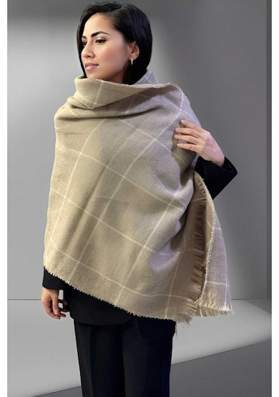 Tezzgelsin Kadın İnce Çizgili Yumuşak Dokulu Omuz Şalı Atkı 7 CM x 18 CM Camel