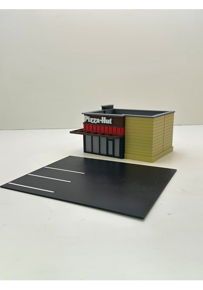 3d Baskı 1/64 Ölçekli Pizza Hut Bina Tasarımlı Diorama Araç Sergileme Garajı