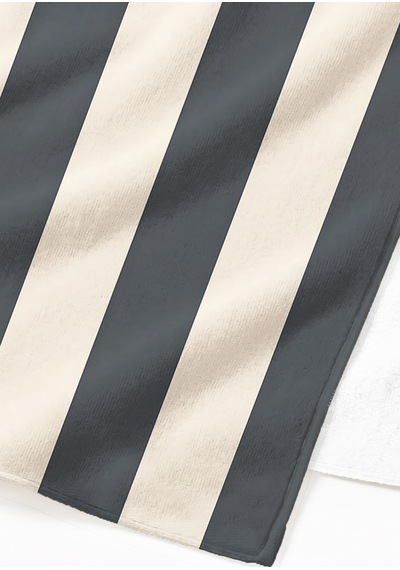 Çizgili Siyah Bej Modern Plaj Havlusu - Minimalist Resort Stil Hızlı Kuruyan Mikrofiber Havlu Puslu Dalgası