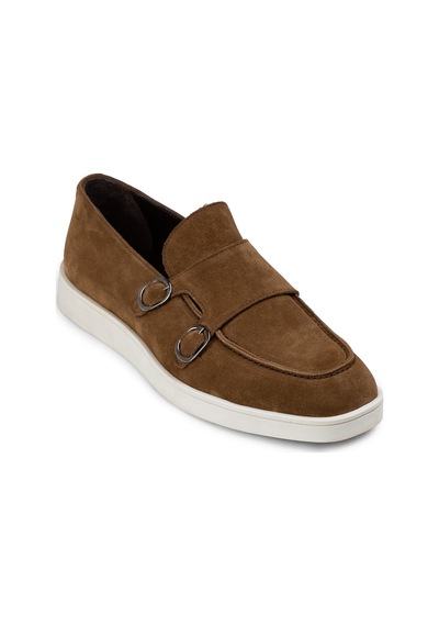 Deery Hakiki Süet Taba Rengi Çift Tokalı Erkek Loafer Ayakkabı - 01966mtbac01 Taba