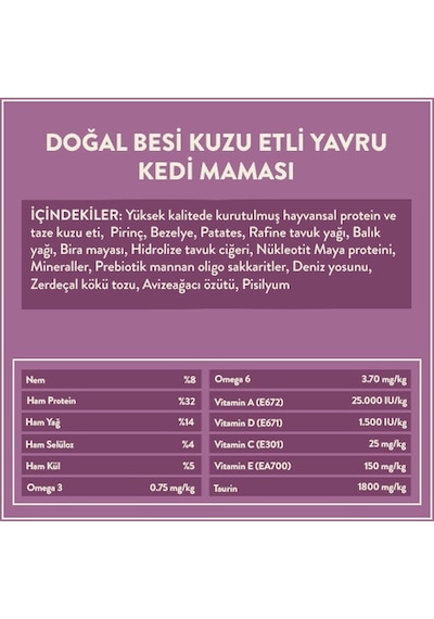 Kito Doğal Besi Kuzu Etli Yavru Kedi Maması 2 KG