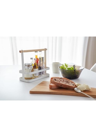 Baharat Standı Beyaz Çelik Ahşap Minimalist 24 X 10 X 20 Cm Çok Renkli