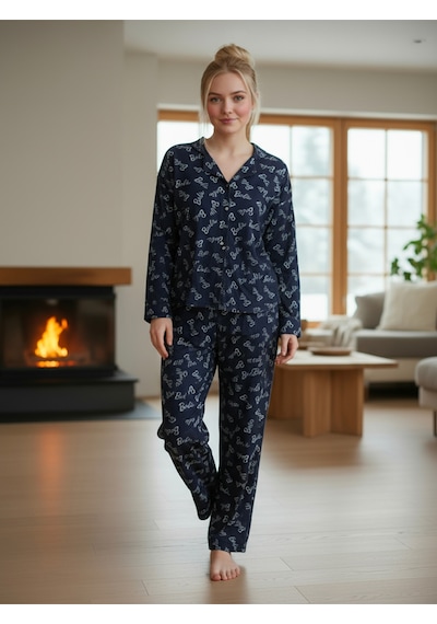Süet Gömlek Pijama Takımı 7005 Barbie Lacivert Lacivert