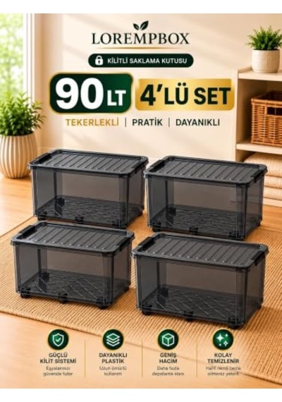 Lorempbox 90 L Tekerlekli Kilitli Saklama Kutusu 4 Lü Set Antrasit
