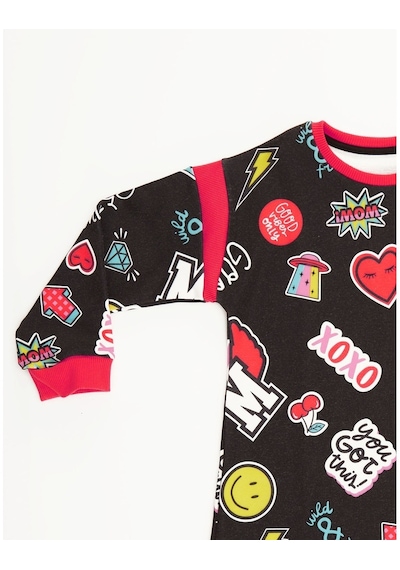 Denokids Mushi Good Vibes Kız Elbise Siyah
