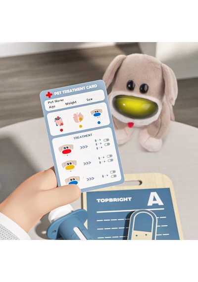 Care Pets Ahşap Oyuncak Veteriner Seti Işıklı, Sesli Peluş Köpekli Eğitici Doktorken Oyunu