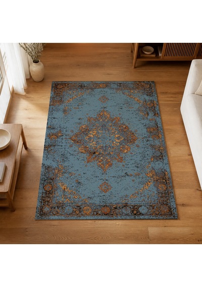 Kartela Halı Melo Halı Jüt Taban Dokuma Halı Mavi - 60 X 90 Cm