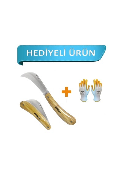 Burcu Aşı Kamp Bıçağı Ceviz Aşı Kamp Çakısı 19 CM (Eldiven ) Kahverengi - Gümüş