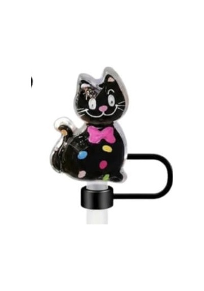 Siyah Kedi Figürlü Pipet Ucu Kapağı,silikon Pipet Tıpası 10mm Sevimli Kedi Temalı, Tumblerlar İle Uyumlu 000 Açık Krem
