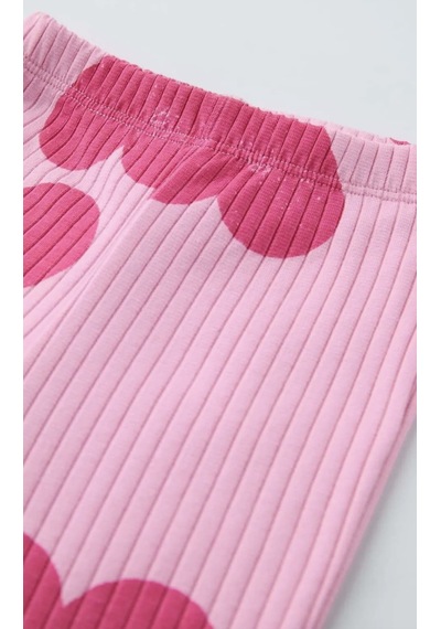 Kız Çocuk Kalp Desenli Pamuklu Sweatshirt Tayt Alt-üst Takım Pembe Renk Açık Pembe