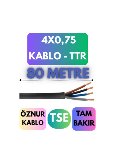 Öznur 4x0,75 Ttr Kablo Metre Seçenekli Siyah - 80 Metre