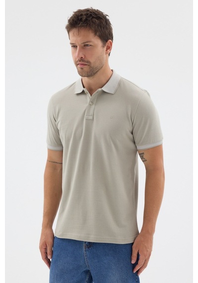 Haki Polo Yaka Pike Kısa Kol Slim Fit %100 Pamuk Tişört 1011260171 Açık Haki