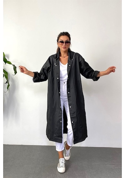 Marlux M21M Unisex Kapüşonlu Çıtçıtlı Eva Yağmurluk - Siyah